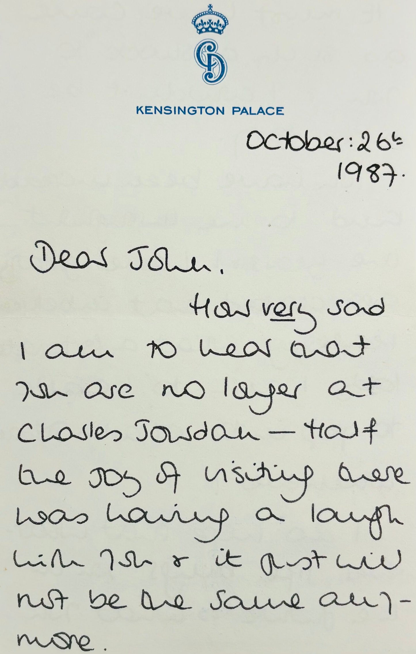 Princess Diana Beckett Encapsulated Handwriting Removed From an Autograph Letter Signed