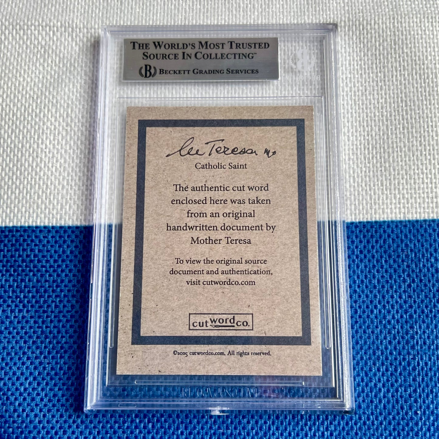 Mother Teresa Beckett Encapsulated Handwriting Removed from an Autograph Letter Signed