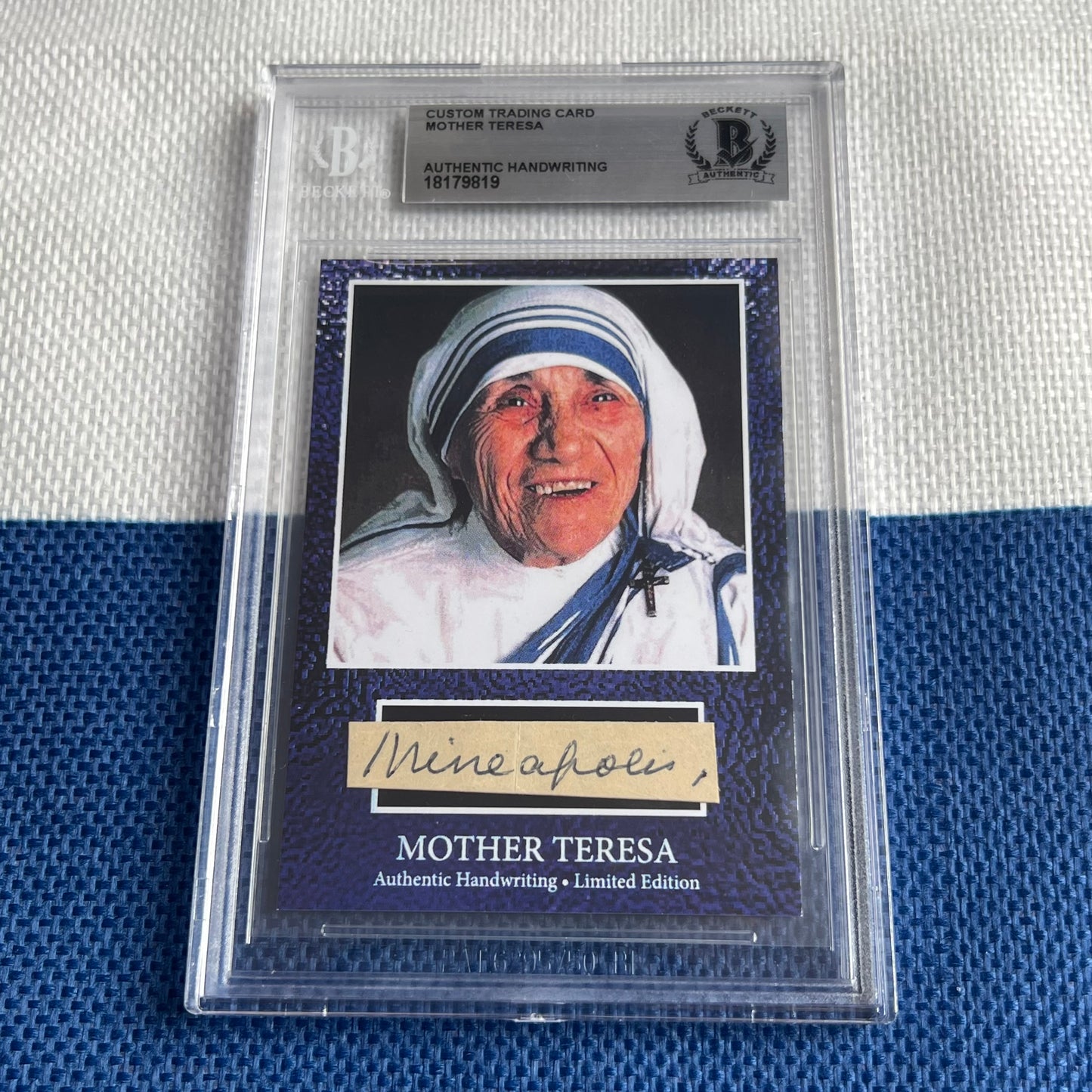 Mother Teresa Beckett Encapsulated Handwriting Removed from an Autograph Letter Signed