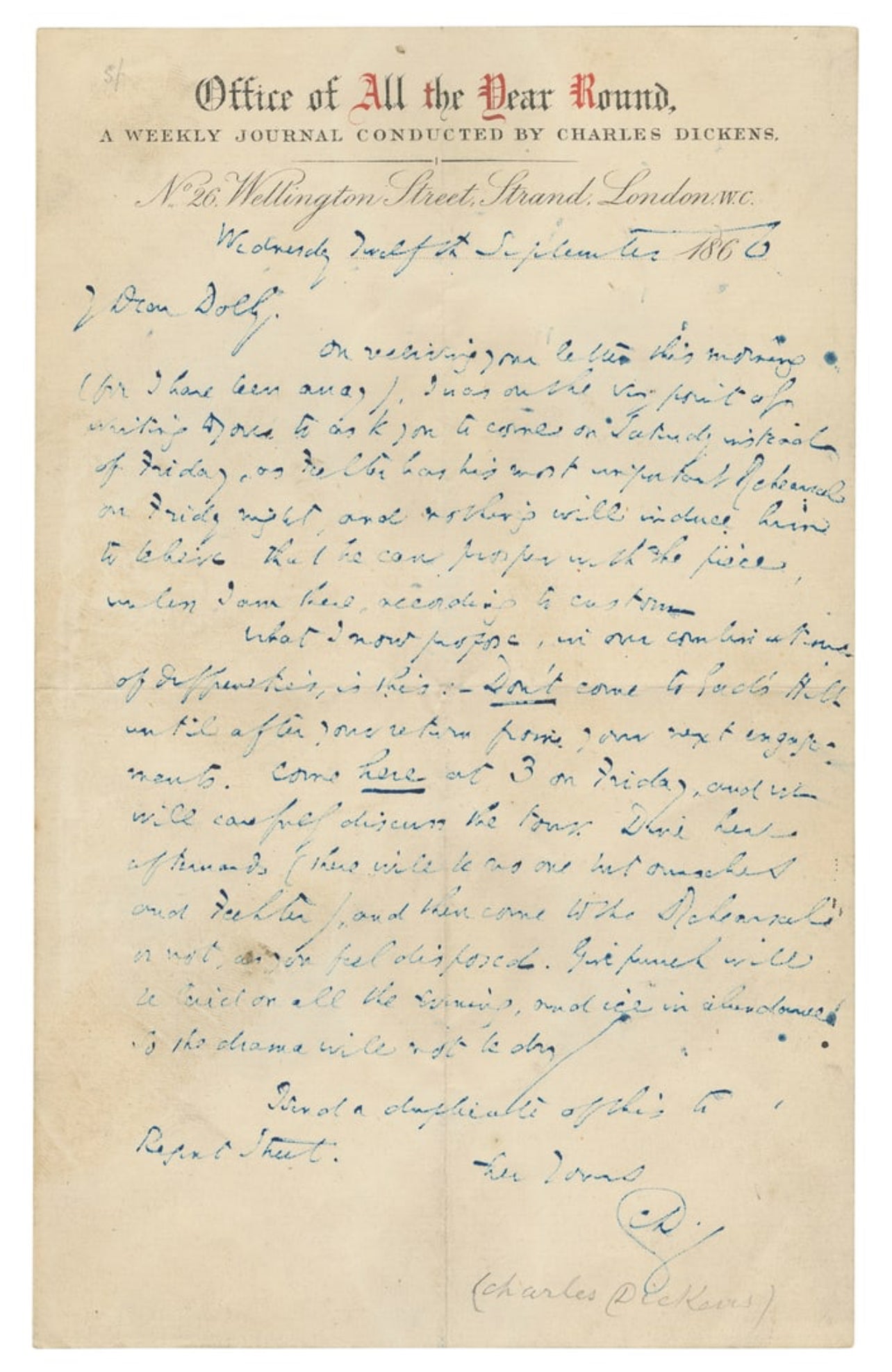 Charles Dickens Beckett Encapsulated Handwriting Removed From an Autograph Letter Signed