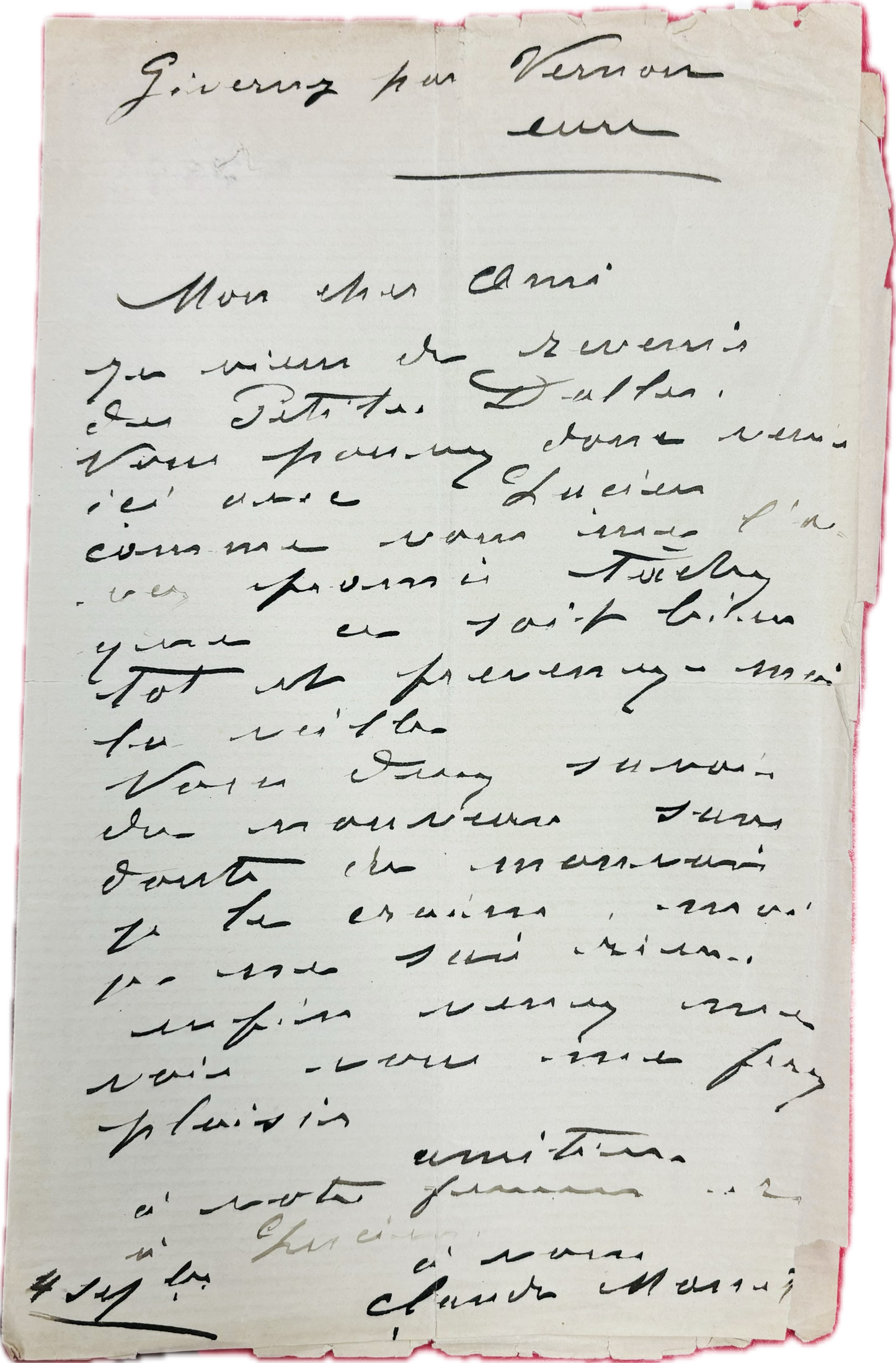 Claude Monet Beckett Encapsulated Handwriting Removed from an Autograph Document Signed