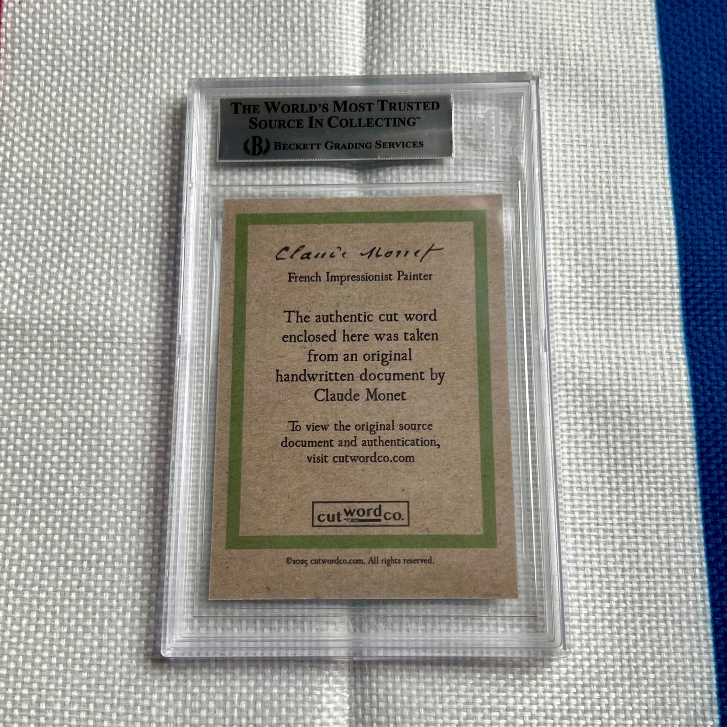 Claude Monet Beckett Encapsulated Handwriting Removed from an Autograph Document Signed