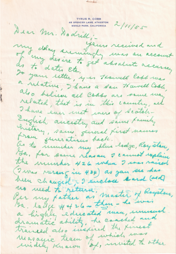 Ty Cobb Original Document
