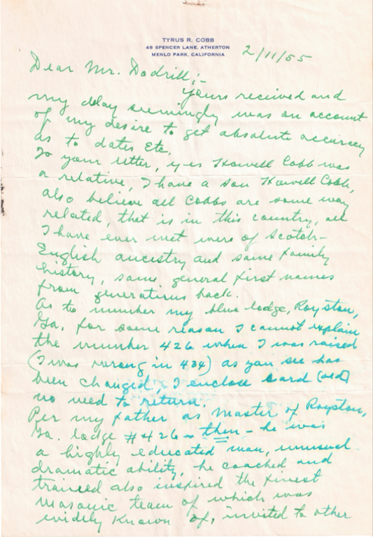 Ty Cobb Original Document