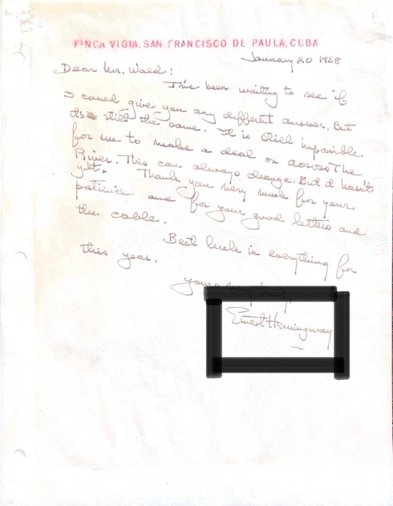 Ernest Hemingway Autograph Removed from a Handwritten Letter Signed Beckett BAS