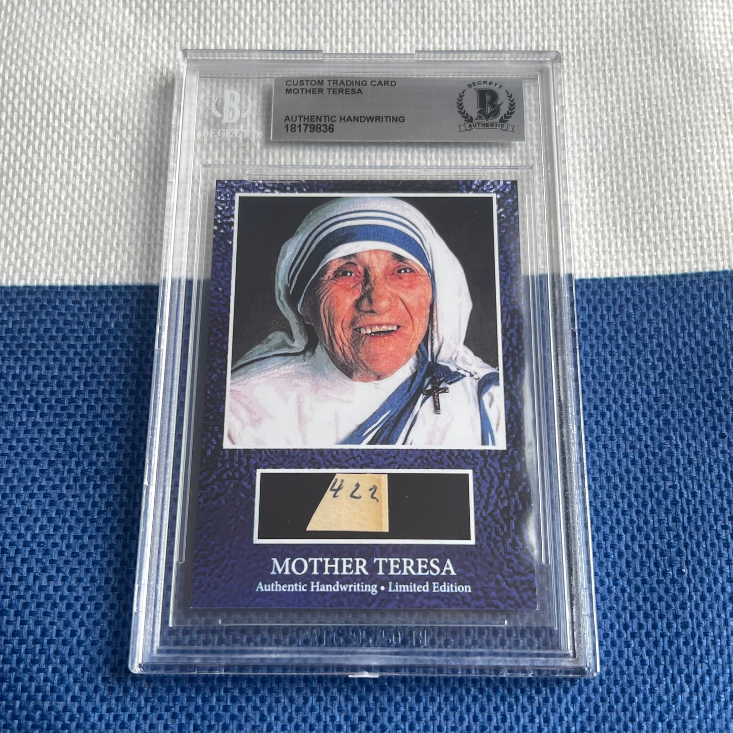 Mother Teresa Beckett Encapsulated Handwriting Removed from an Autograph Letter Signed