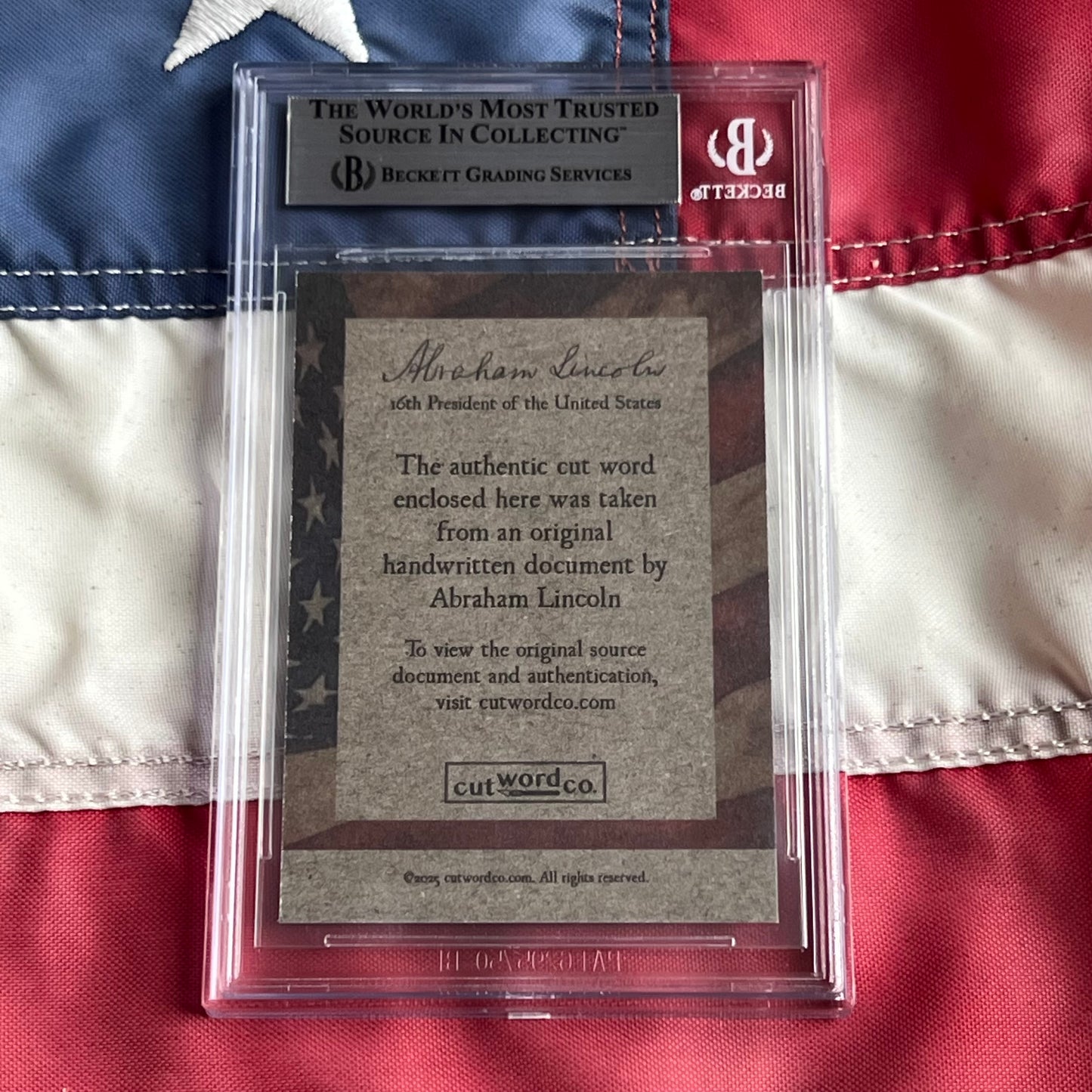 Abraham Lincoln Beckett Encapsulated Handwriting Removed from an Autograph Letter Signed