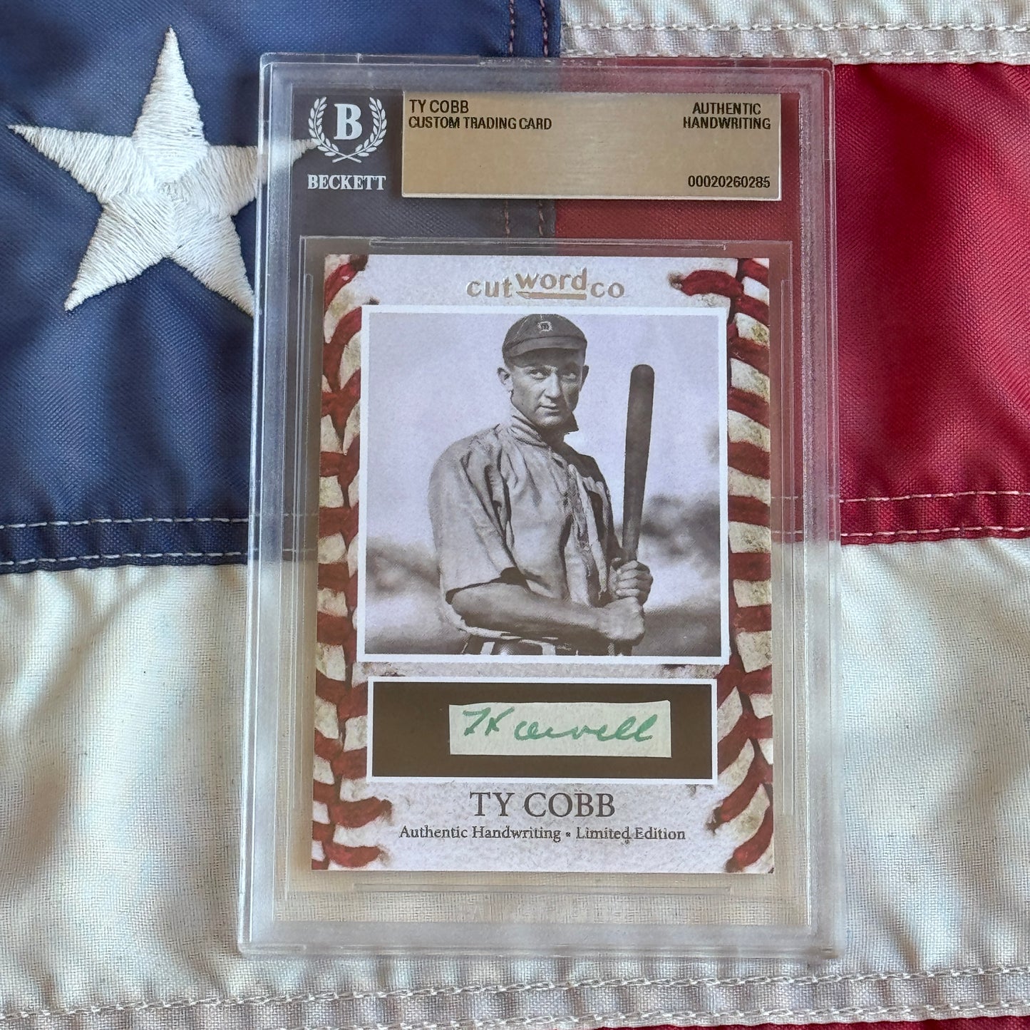 Ty Cobb Beckett Encapsulated Handwriting Removed from an Autograph Letter Signed
