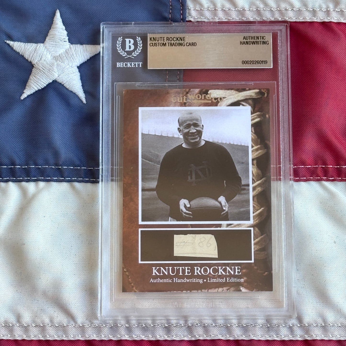 Knute Rockne Beckett Encapsulated Handwriting Removed from his Notre Dame Textbook Signed
