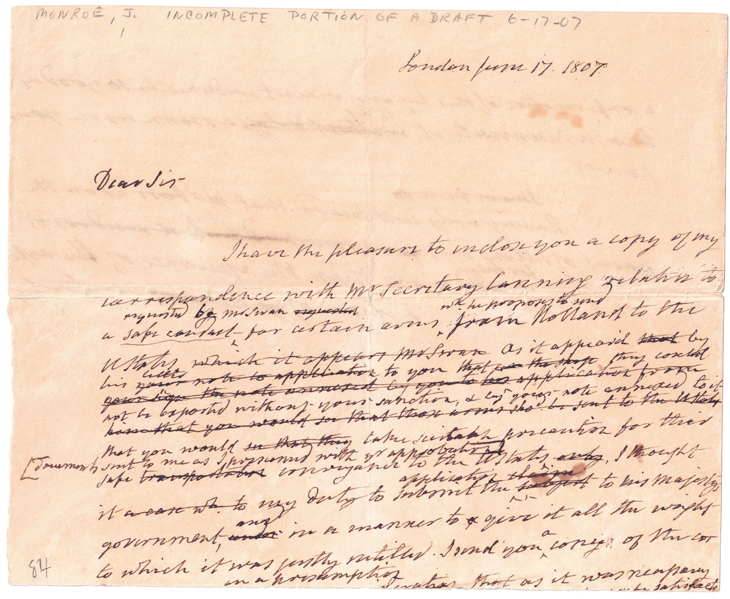 James Monroe Beckett Encapsulated Handwriting Removed from an Autograph Letter Signed