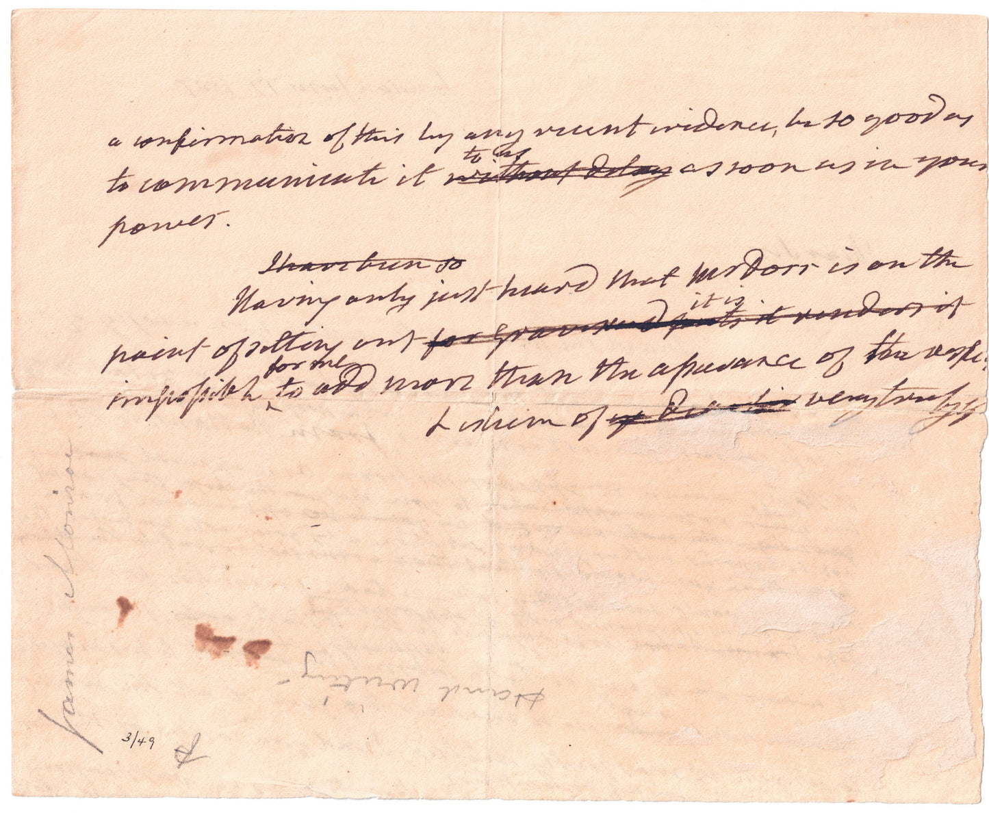 James Monroe Beckett Encapsulated Handwriting Removed from an Autograph Letter Signed